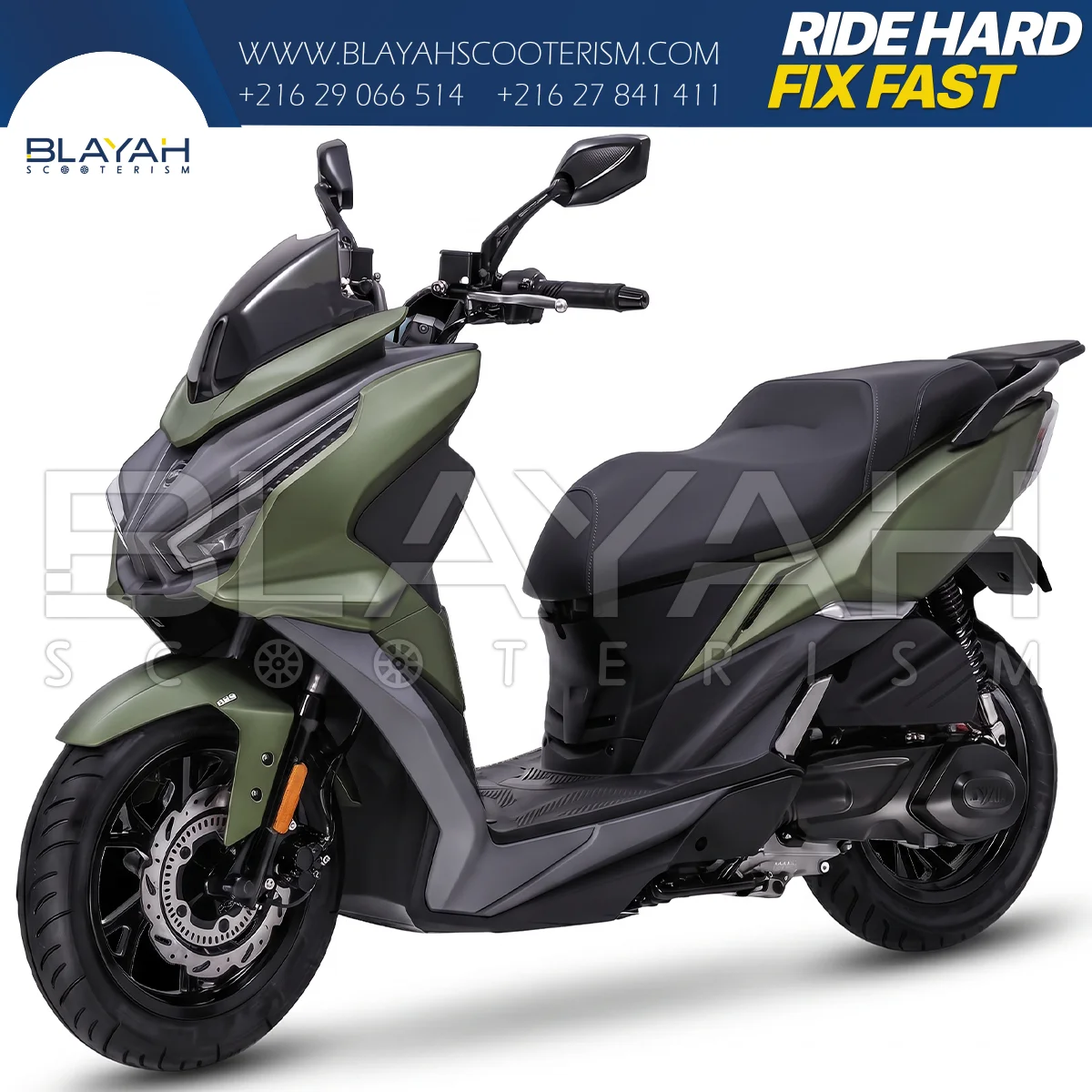 JET14 EVO 125cc Liquid Cooled olive green - Sym by Mega cycle - Pièce Scooter Tunisie